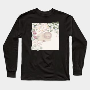 Lion Sleeping among wild flowers Long Sleeve T-Shirt